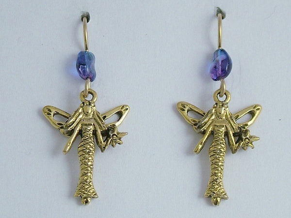 Gold tone pewter Fairy dangle earrings-14k gf earwires- fairies