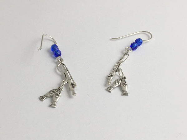 Sterling silver Fishing pole with fish dangle earrings-Rod, Angler,  fisherman