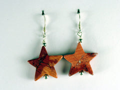 Sterling silver large Brecciated Jasper Star dangle earrings-brick red,astronomy