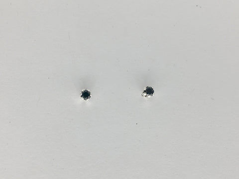 Sterling silver tiny 2mm Black Spinel stud earrings-studs, faceted,