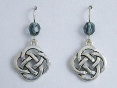 Pewter & Sterling Silver large Round Celtic Knot dangle Earrings- denim blue