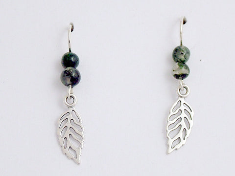 Sterling Silver open leaf dangle earrings- tree, nature , leaves, moss agate,