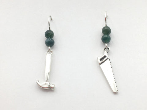 Sterling silver Tool dangle Earrings-Hammer, hand Saw-builder, wood,construction