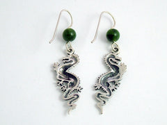 Sterling Silver Long Dragon dangle earrings-Fantasy, Jade, dragons, 2 inches