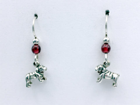 Sterling silver tiny Bull Dog dangle Earrings- bulldog, dogs, glass, English