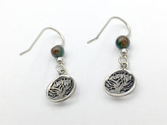 Sterling silver small round tree silhouette dangle earrings-trees, Moss Agate