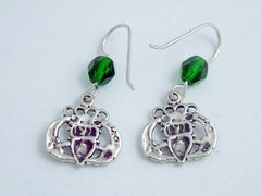 Sterling Silver stylised Claddagh Earrings-celtic-Irish-Ireland- Eire-love,green