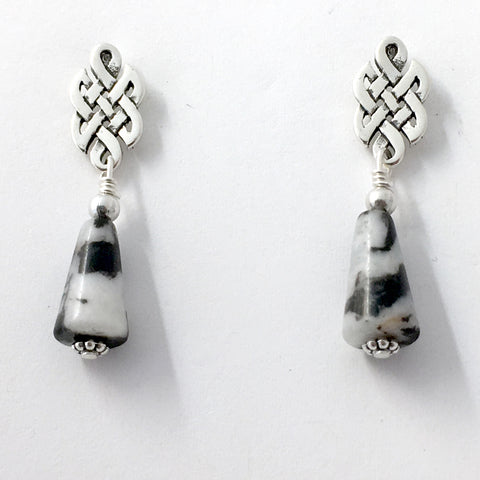 Sterling Silver & surgical steel Celtic knot stud Earrings-zebra Jasper, knots