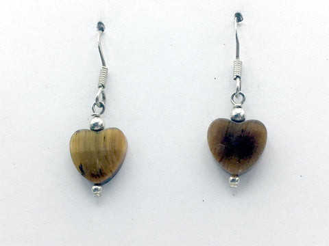 Sterling silver Tiger Eye heart dangle earrings-Valentine's Day,hearts, love