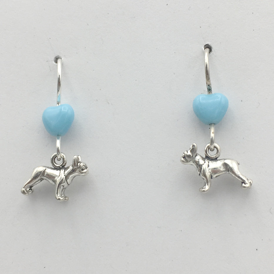 Sterling silver tiny Boston Terrier dog dangle Earrings-dogs, terriers, canine