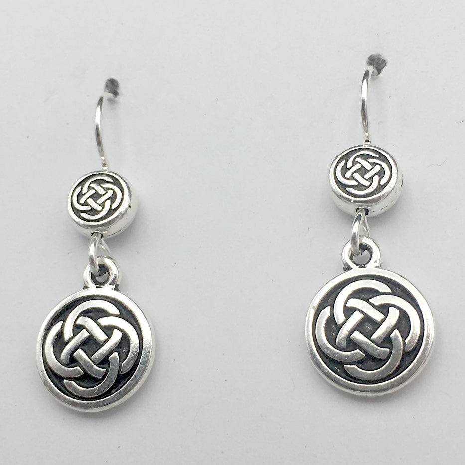 Pewter & Sterling Silver double Round Celtic Knot dangle Earrings- knots