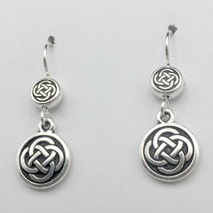 Pewter & Sterling Silver double Round Celtic Knot dangle Earrings- knots