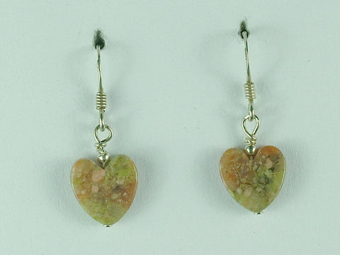 Sterling silver Autumn Jasper heart dangle earrings-Valentine,hearts,love,friend