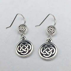 Pewter & Sterling Silver double Round Celtic Knot dangle Earrings- knots