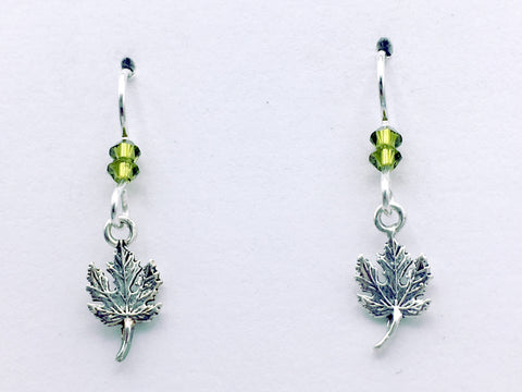 Sterling Silver small maple leaf dangle earrings- maples, tree, nature , leaves