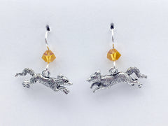 Pewter & Sterling silver running fox dangle earrings-foxes, vixen, kit, canine