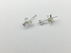 Sterling silver tiny 2mm amethyst stud earrings-studs, purple, February,