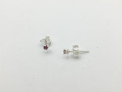 Sterling silver tiny 2mm Rhodolite garnet stud earrings-studs, garnets,