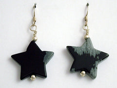 Sterling silver large Snowflake Obsidian Star dangle earrings- Stars,astronomy