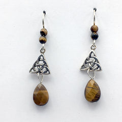 Sterling silver Celtic Trinity knot w/circle dangle earrings-Tiger eye,Triquetra