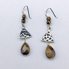 Sterling silver Celtic Trinity knot w/circle dangle earrings-Tiger eye,Triquetra