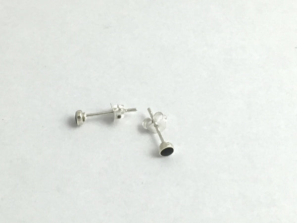 Sterling silver tiny 3mm Synthetic Black onyx stud earrings-studs ...