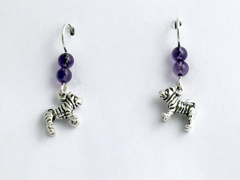 Sterling silver tiny Shar-Pei dangle Earrings-dog-Amethyst,shar peis,sharpei,