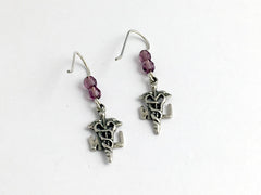 Sterling Silver Caduceus LPN dangle earrings-Medicine-nursing- Medical, nurse