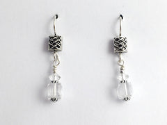 Pewter & sterling silver Celtic rectangle Knot dangle earrings-crystal, knots