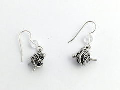 Pewter & sterling silver knitting earrings-ball of yarn & needles, knit, knitter