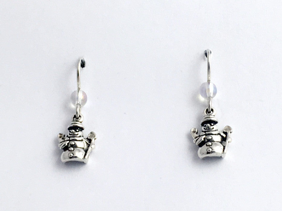 Sterling silver tiny snowman dangle earrings-snow man, crystal, winter, men,