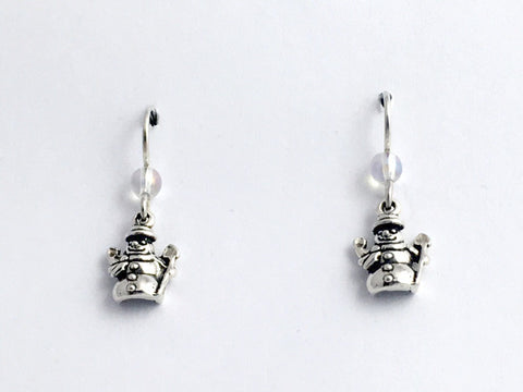 Sterling silver tiny snowman dangle earrings-snow man, crystal, winter, men,