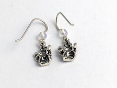 Sterling silver tiny snowman dangle earrings-snow man, crystal, winter, men,