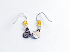 Sterling Silver tiny sunflower dangle earrings- sun flowers, yellow Crystal