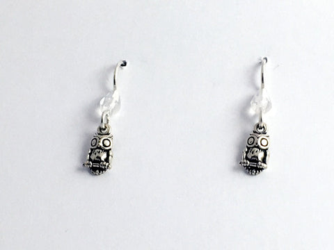 Sterling silver tiny Owl dangle earrings-birds of prey, owls, bird, glass