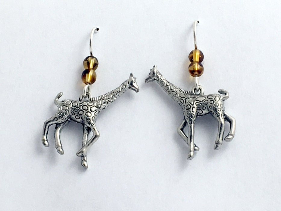 Pewter & Sterling silver large giraffe dangle earrings- giraffes, Africa,safari