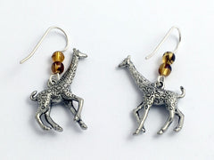 Pewter & Sterling silver large giraffe dangle earrings- giraffes, Africa,safari