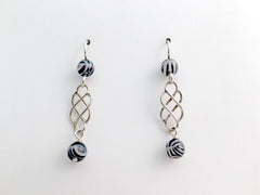 Sterling silver Celtic knot dangle earrings- zebra stripe glass beads, knots