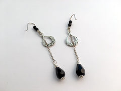 Sterling silver Celtic knot w/ chain dangle earrings-black crystal, 3 1/4 inches