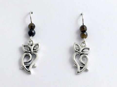 Sterling silver open Owl dangle earrings-owls, birds, bird of prey, tiger eye