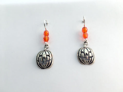 Sterling silver Jack O' Lantern dangle earring-Halloween,pumpkins,pumpkin,orange