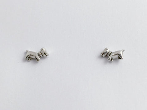 Sterling Silver tiny happy dachshund dog stud earrings- dogs, canine, dachshunds