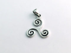 Sterling Silver Triskelion Pendant- Triple Spiral, Triskele, Celtic, 7/8 inch long